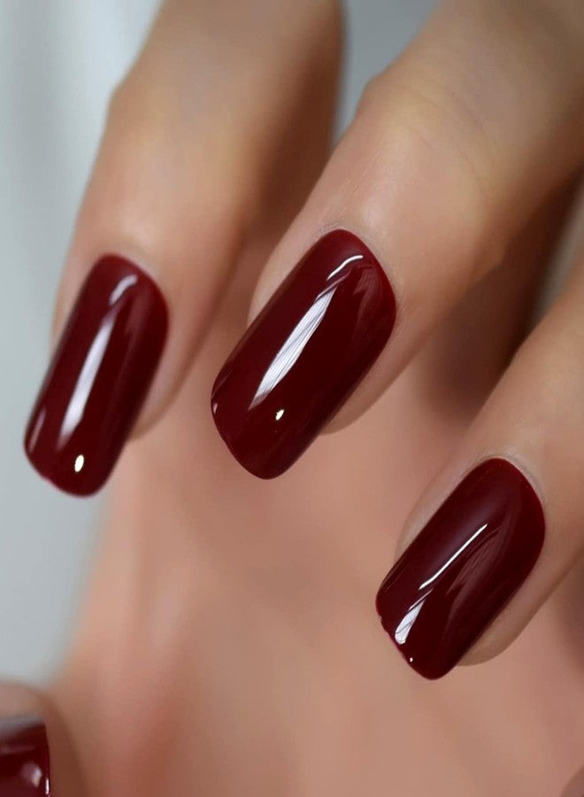 EchiQ Cherries Fake Nails Pure Color Full Cover Medium Length False Nails Press On Tips Arc Head Artificial Nail Kit Manicure DIY Home - Image 2